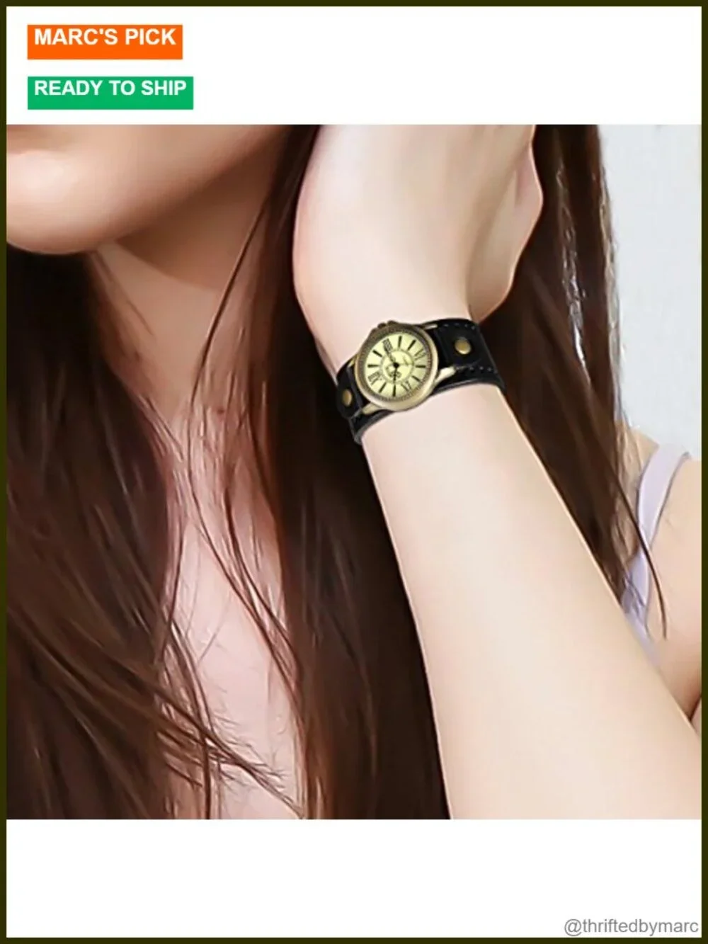 Vintage Bronze Leather Cuff Watch - Steampunk Analog Quartz Wristwatch Unisex